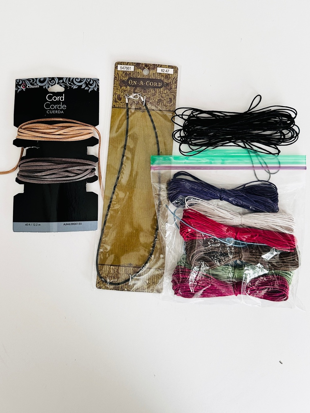 Lot #23 Mixed Craft Cord & String Pack - Black, Pink, Purple, Tan, Gray